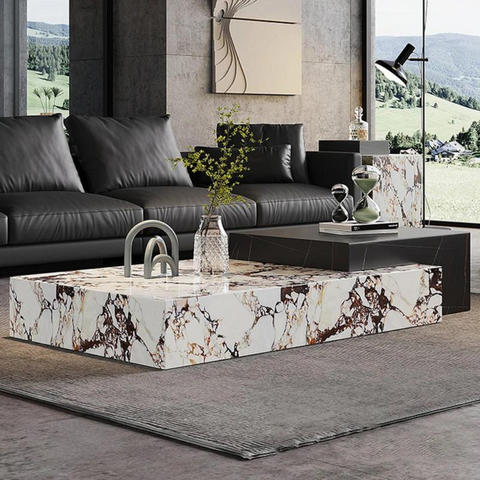 White and Black Slate Marble Coffee Table