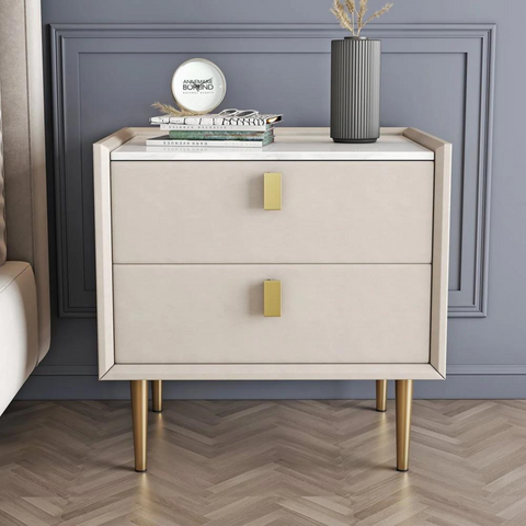 2-Drawer Suede Nightstand