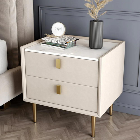 2-Drawer Suede Nightstand