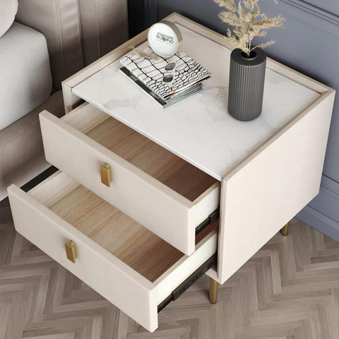 2-Drawer Suede Nightstand