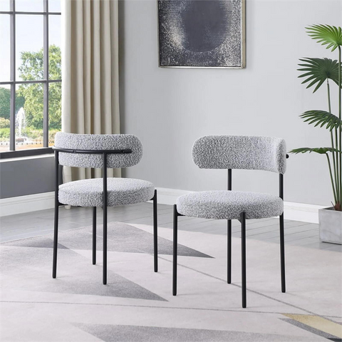 Boucle Grey Dining Chair with Wide Back Support (Set of 2)