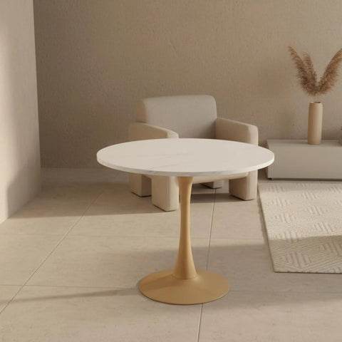 35.5" Round Dining Table, Mid-Century Modern Kitchen Table with Marble Look Top for Small Spaces, Breakfast Nook