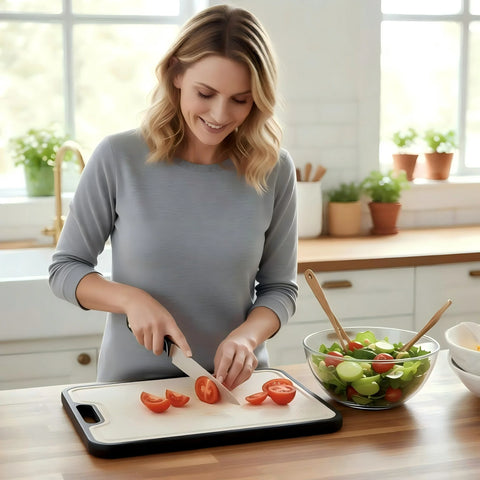 Dual-Sided Cutting Board with Titanium & Wheat Straw Fiber, Non-Slip Kitchen Chopping Board