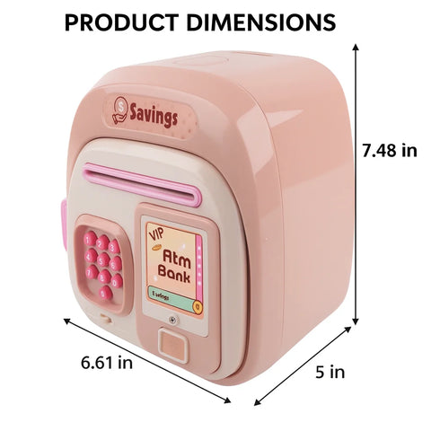 Kids Electronic ATM Savings Bank Toy with Password Protection, Automatic Bill & Coin Saving, Music Sound Effects, Pink