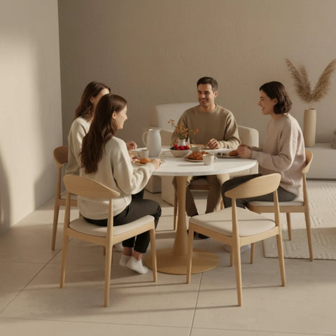 35.5" Round Dining Table, Mid-Century Modern Kitchen Table with Marble Look Top for Small Spaces, Breakfast Nook
