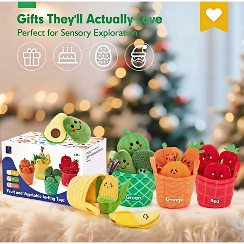 Plush Fruit & Vegetable Sorting Toy Set for Babies and Toddlers 6M+