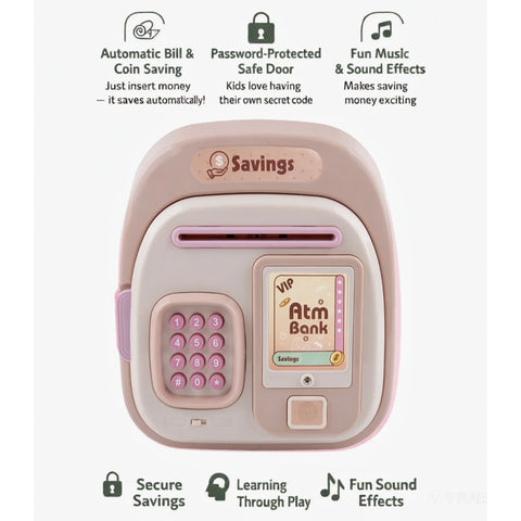 Kids Electronic ATM Savings Bank Toy with Password Protection, Automatic Bill & Coin Saving, Music Sound Effects, Pink