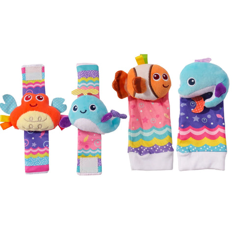 Baby Sensory Toys - 4-Piece Hand & Foot Finder Set with Socks for Newborns 0-6 Months, Infant Gift