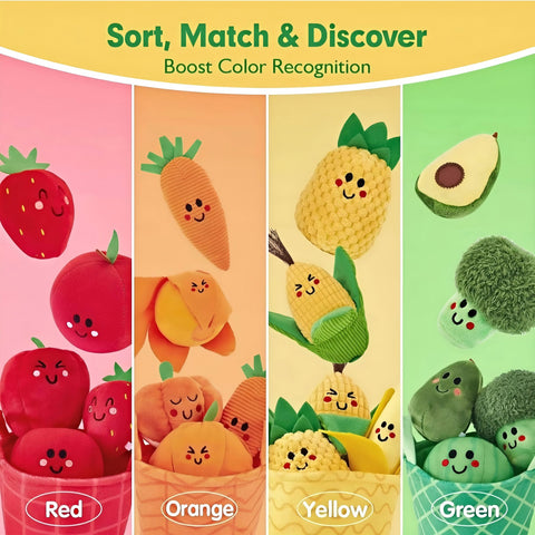 Plush Fruit & Vegetable Sorting Toy Set for Babies and Toddlers 6M+