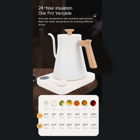 Electric Gooseneck Kettle with Precise Temperature Control, Timer & LCD Display – Stainless Steel Hot Water Kettle