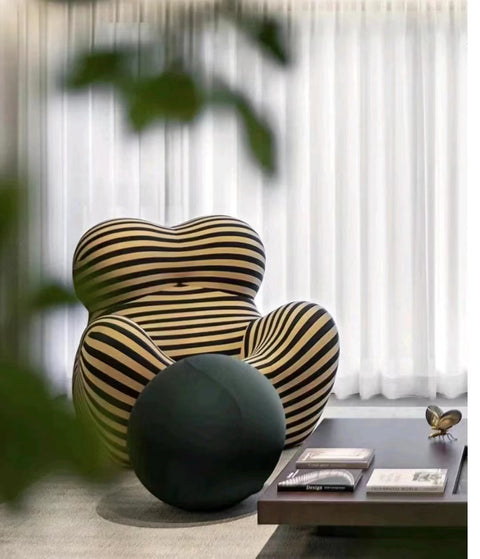 Upholstered Accent Chair with Cord Attached Ottoman