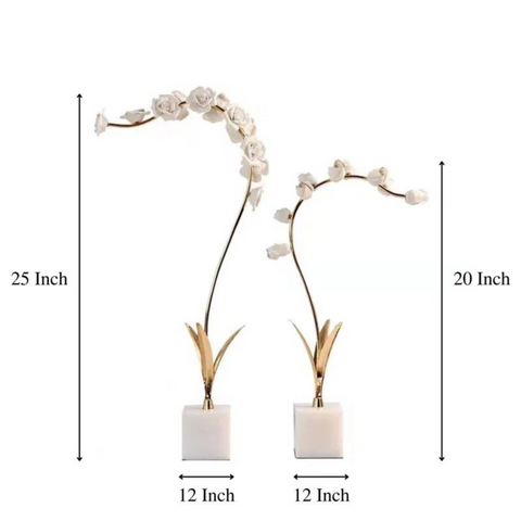 White Rose Stem Sculpture (Set of 2)