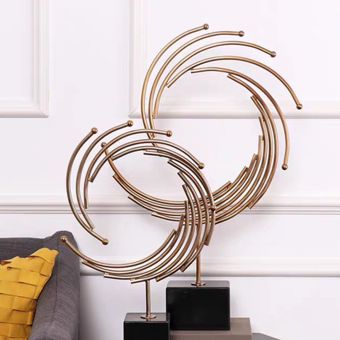 Metallic Swirl Sculpture With Marble Base (Set of 2)