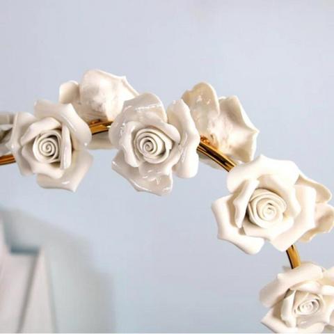 White Rose Stem Sculpture (Set of 2)